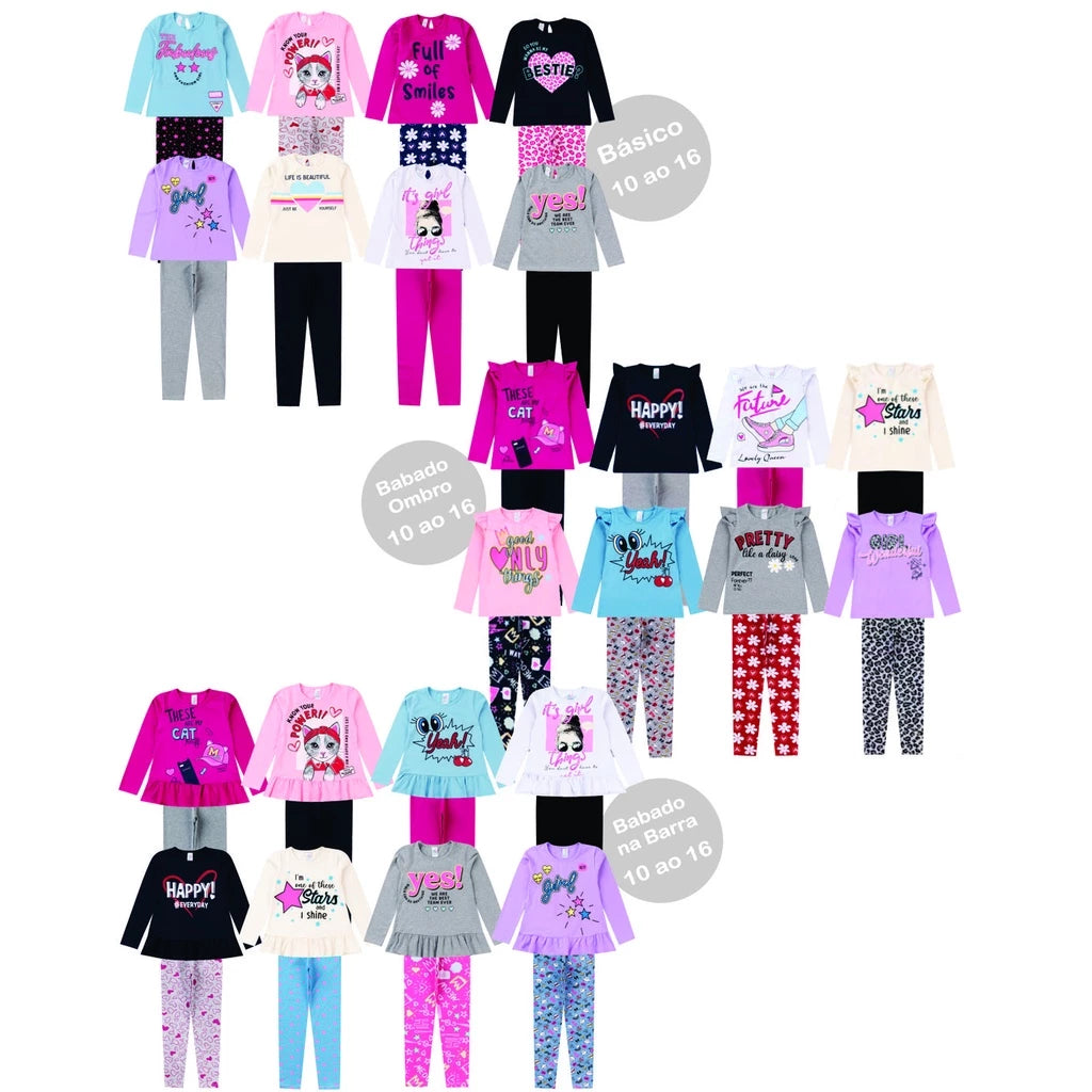 Kit 5 Conjuntos Infantil e Juvenil Menina 1 ao 16 Cotom Roupa Criança Inverno
