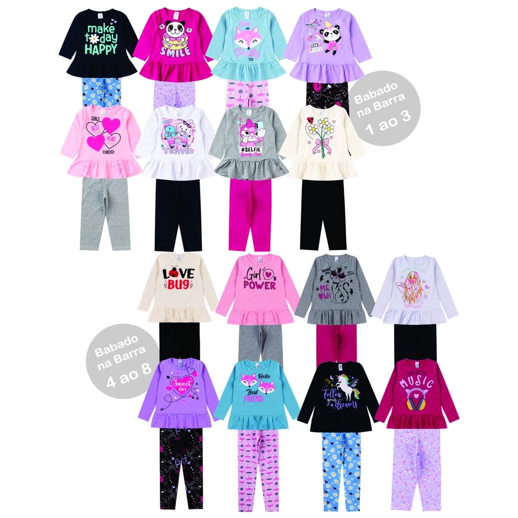 Kit 5 Conjuntos Infantil e Juvenil Menina 1 ao 16 Cotom Roupa Criança Inverno