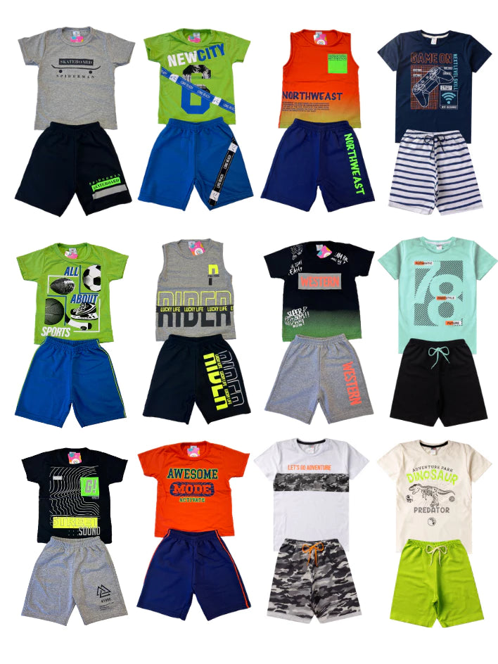 Kit Sortido 5 conjuntos de Roupas Infantil Menino 5 Camisetas + 5 Bermudas = 5 Conjuntos de Roupa Infantil Menino Verão