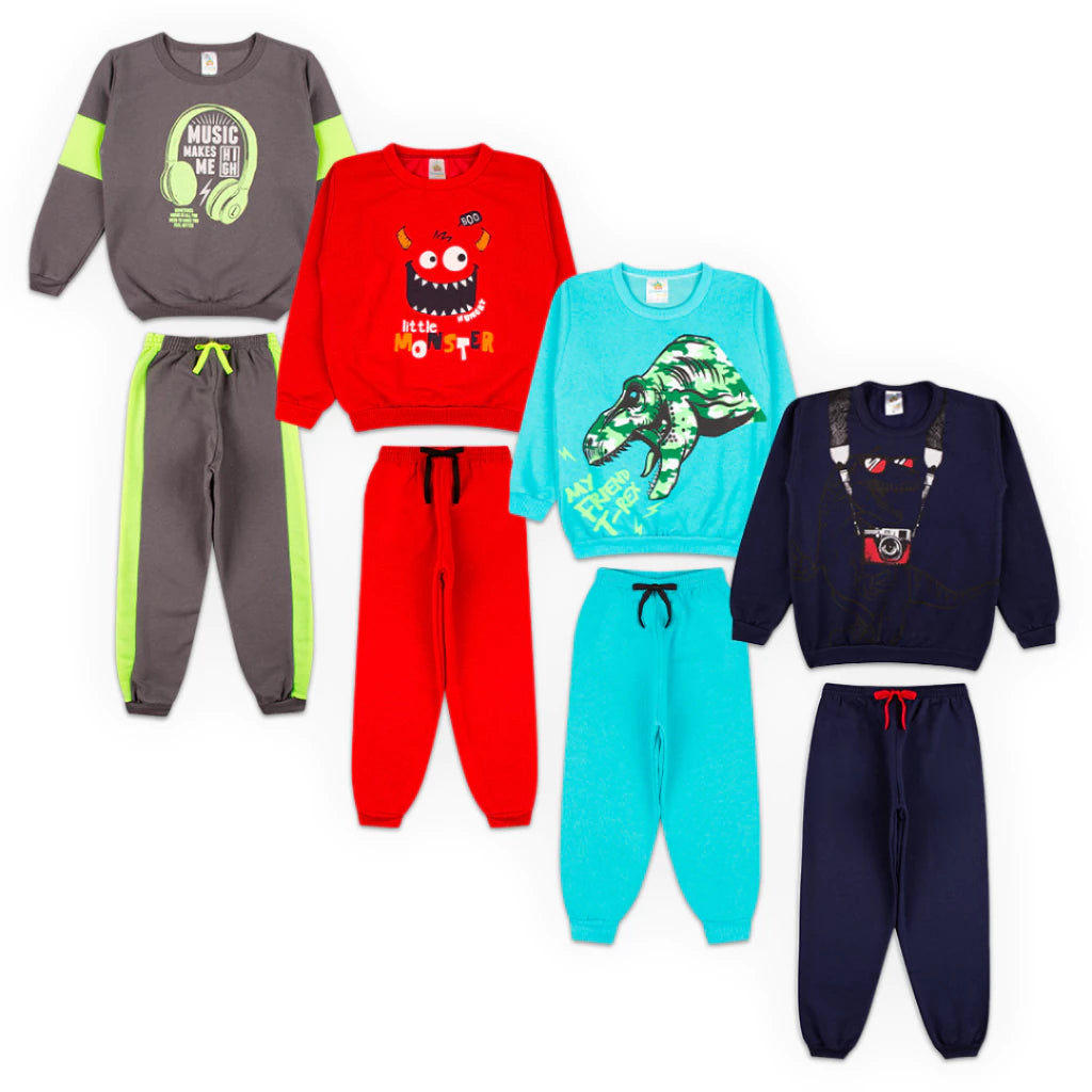 Kit Sortido com 3 conjuntos de Roupas Masculino Infantil Inverno 3-blusas-casacos 3 calças de 1 ao 14 Promoção Kit 3 Conjuntos Moletom Infantil