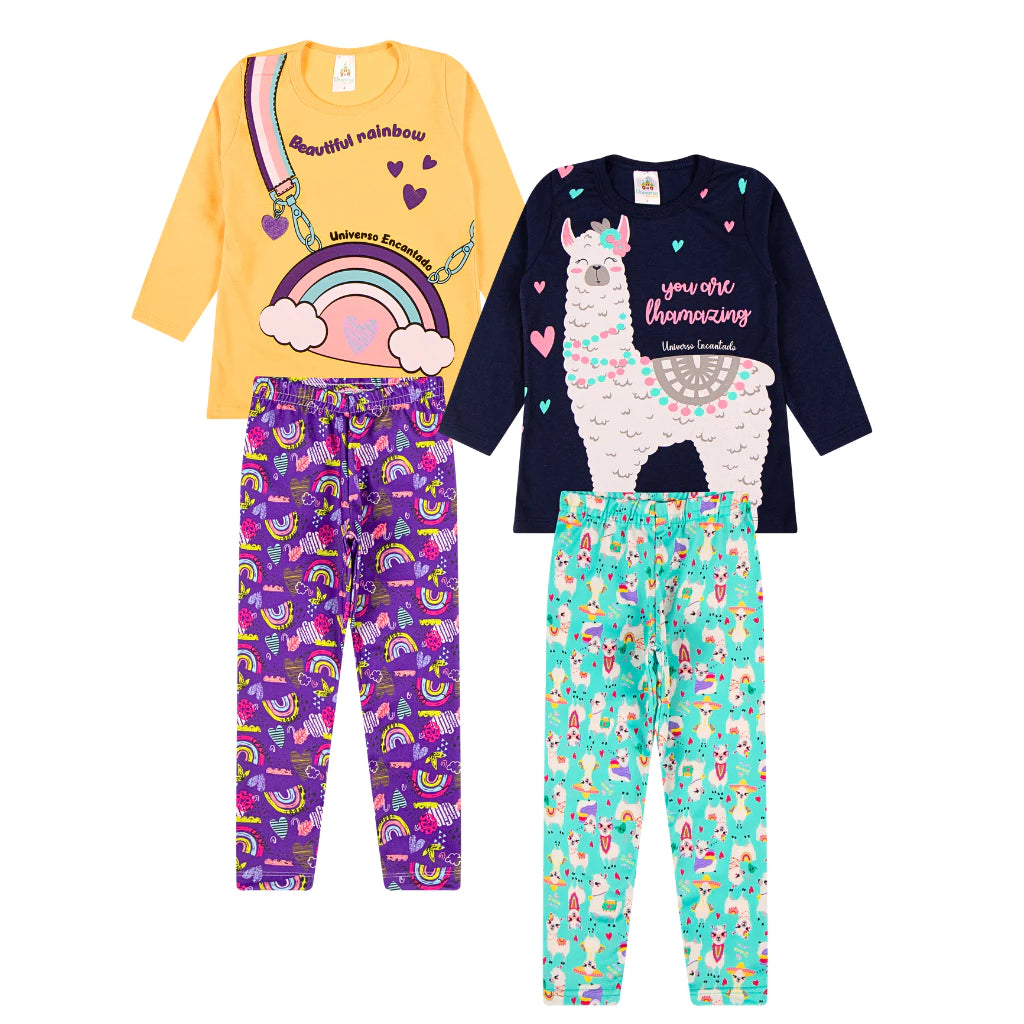 Kit com 4 conjuntos Sortidos Infantil Inverno e meia estação – 4 camisas manga longa + 4 calças legging