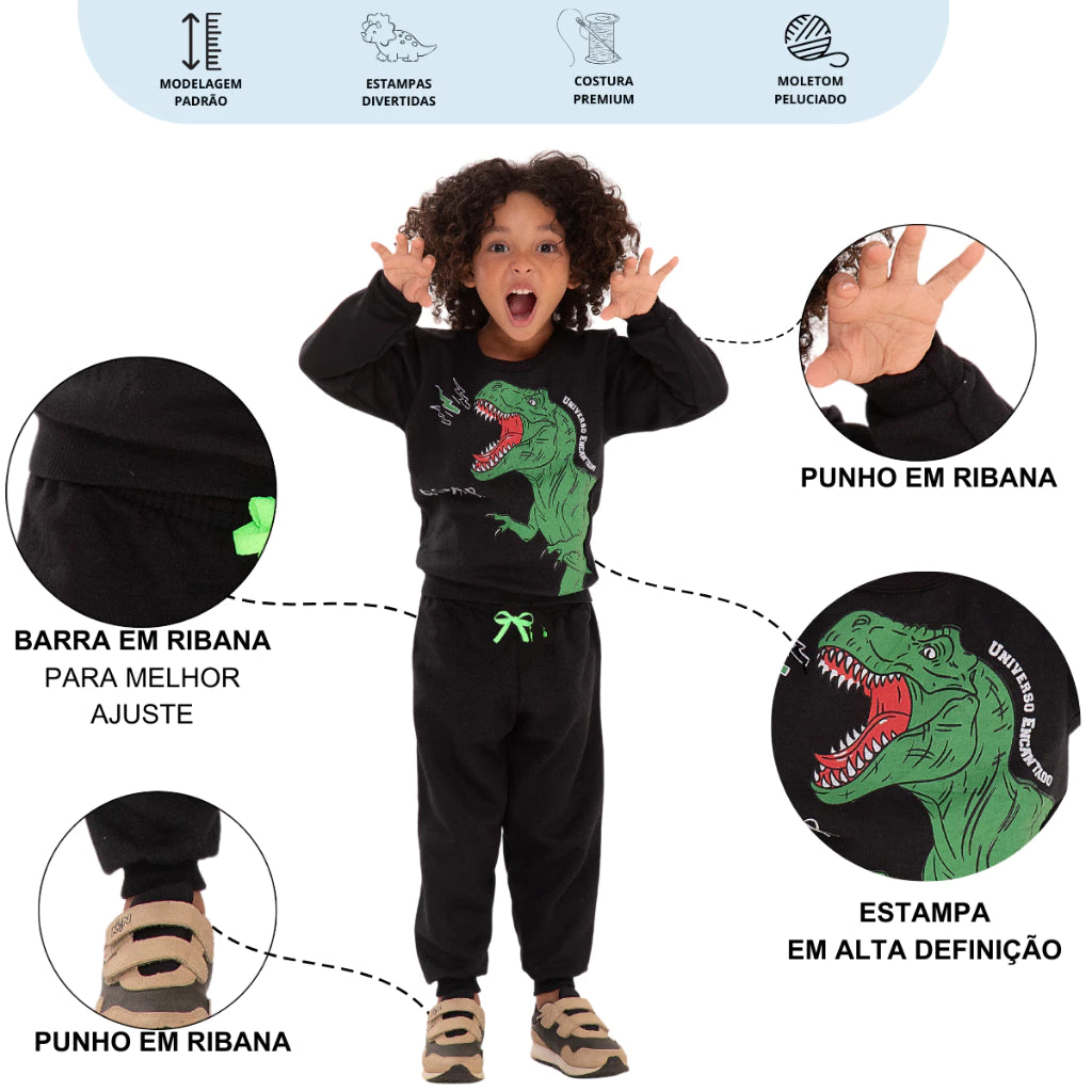 Kit Sortido com 3 conjuntos de moletons masculino Infantil Inverno – 3 blusas casacos + 3 calças de 1 ao 10