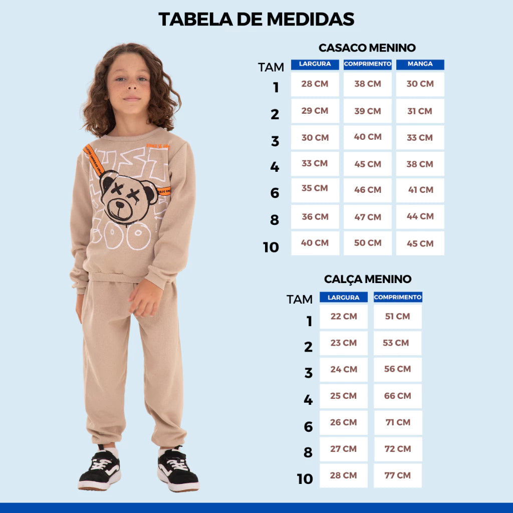 Kit Sortido com 3 conjuntos de moletons masculino Infantil Inverno – 3 blusas casacos + 3 calças de 1 ao 10