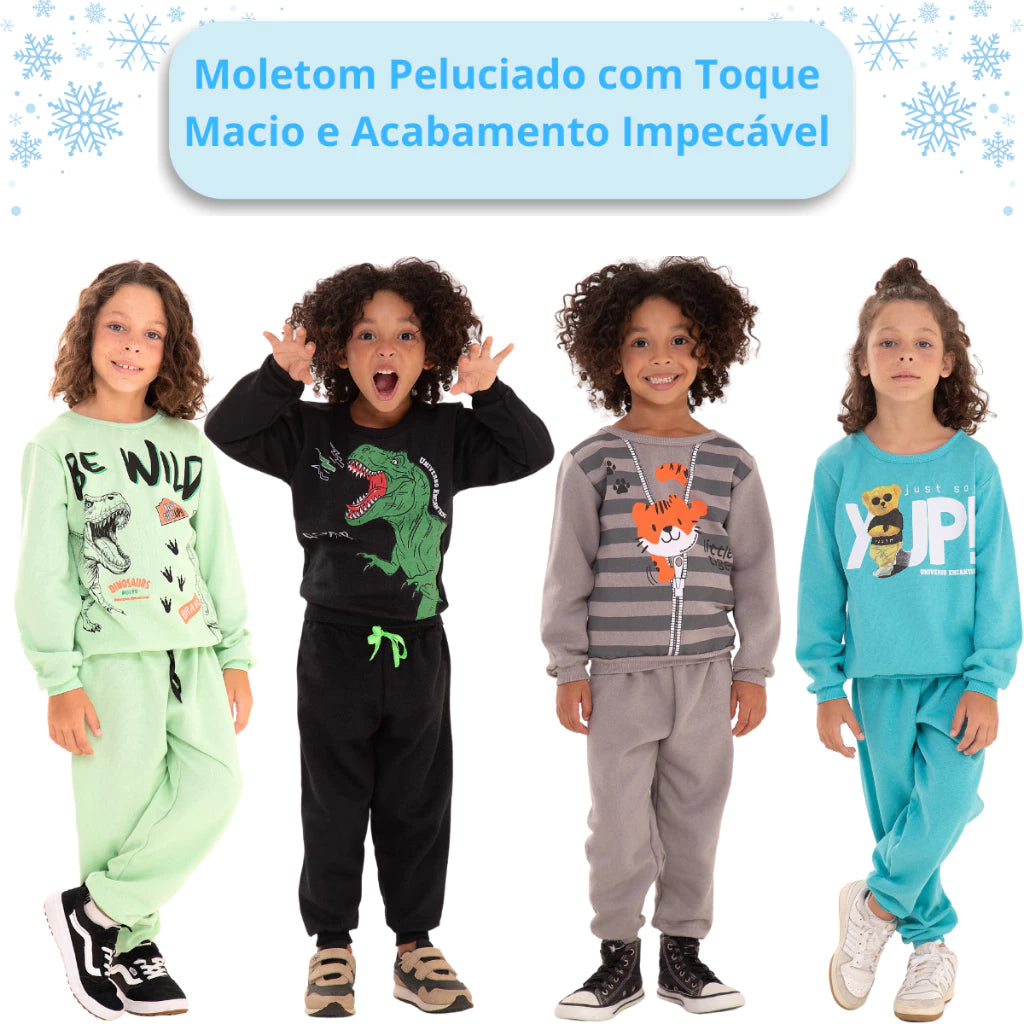 Kit Sortido com 3 conjuntos de moletons masculino Infantil Inverno – 3 blusas casacos + 3 calças de 1 ao 10
