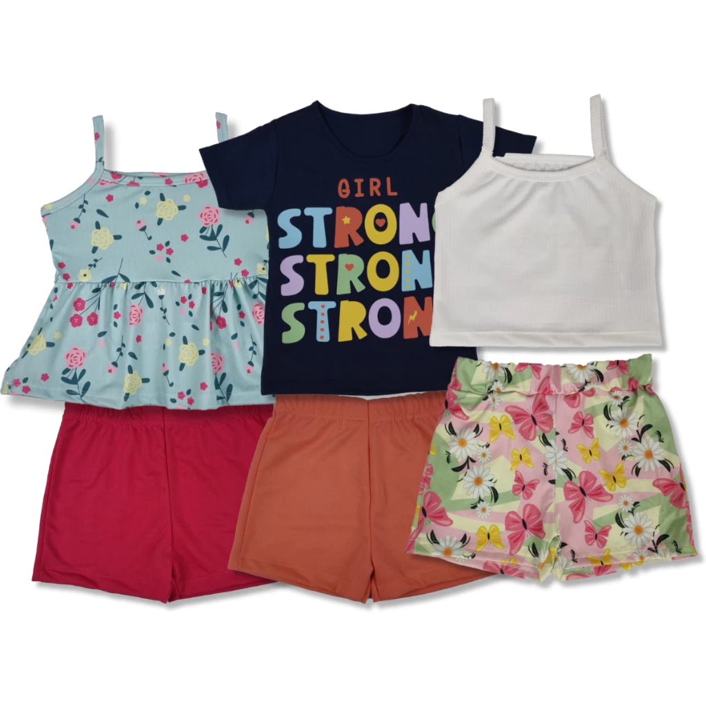 Kit Sortidos 5 conjuntos peças de Roupas Infantil Menina 5 Blusas+5 Shorts Blogueirinha