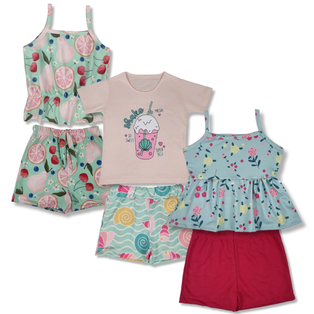 Kit Sortidos 5 conjuntos peças de Roupas Infantil Menina 5 Blusas+5 Shorts Blogueirinha