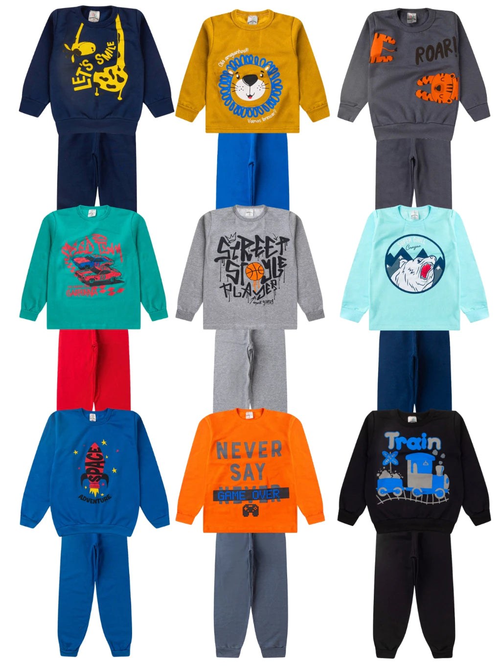 Kit com 3 conjuntos de Moletom Infantil Menino 1 ao 14 Masculino Inverno Manga Longa