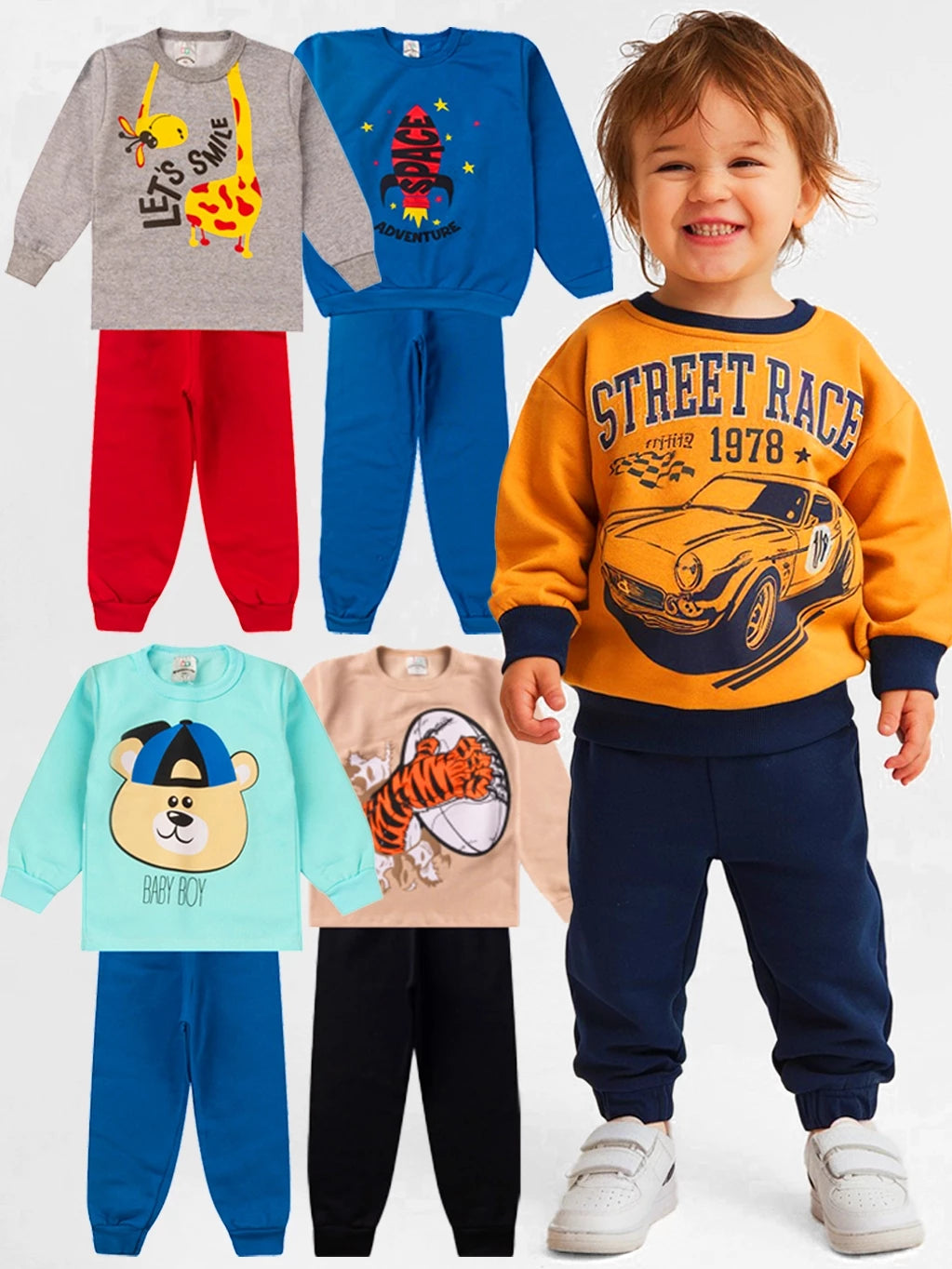 Kit com 3 conjuntos de Moletom Infantil Menino 1 ao 14 Masculino Inverno Manga Longa