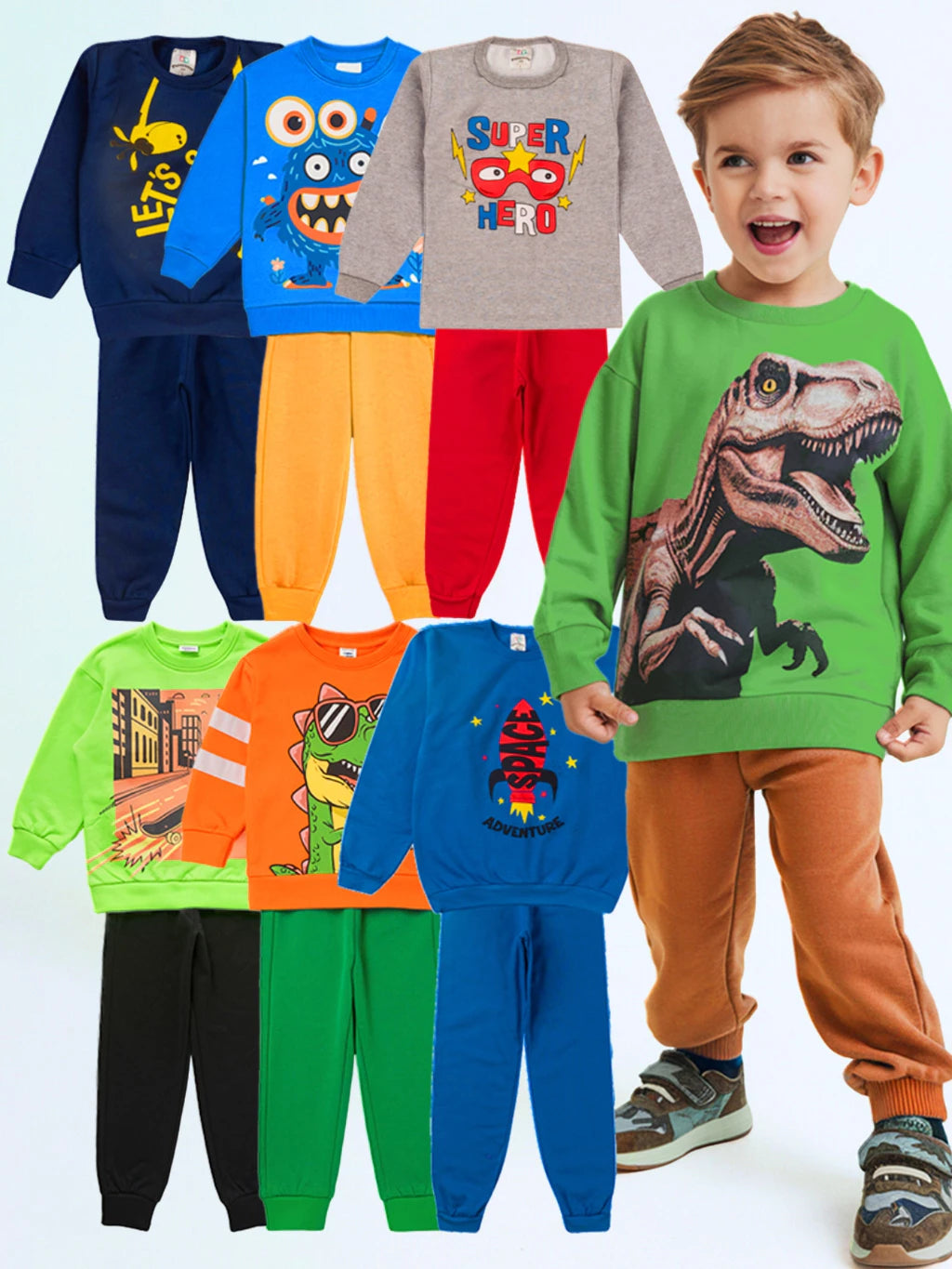 Kit com 3 conjuntos de Moletom Infantil Menino 1 ao 14 Masculino Inverno Manga Longa