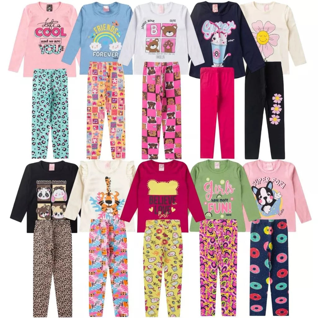 Kit 3 conjuntos peças de Roupa Infantil Menina Meia Estação Inverno