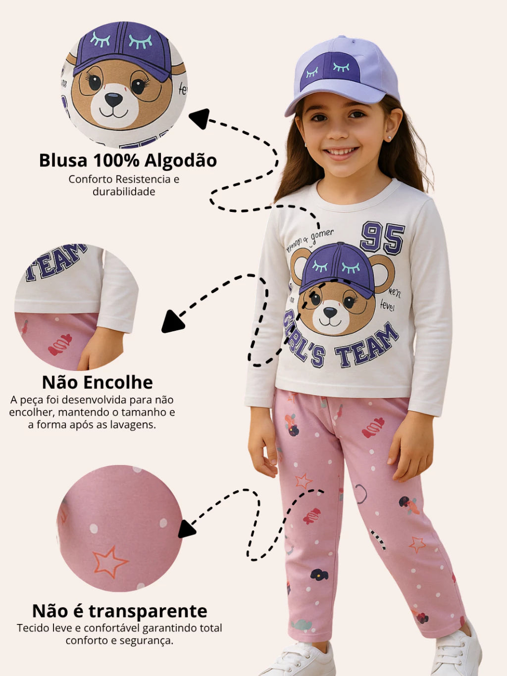 Kit com 5 conjuntos Peças Sortidas (5 Calças + 5 Blusas) | 1 a 10 Anos | Kit Roupa Infantil Menina