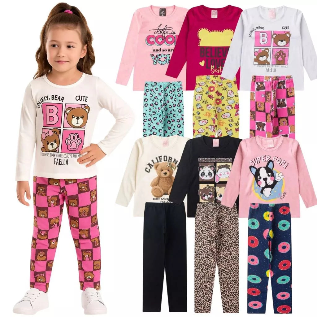Kit 3 conjuntos peças de Roupa Infantil Menina Meia Estação Inverno