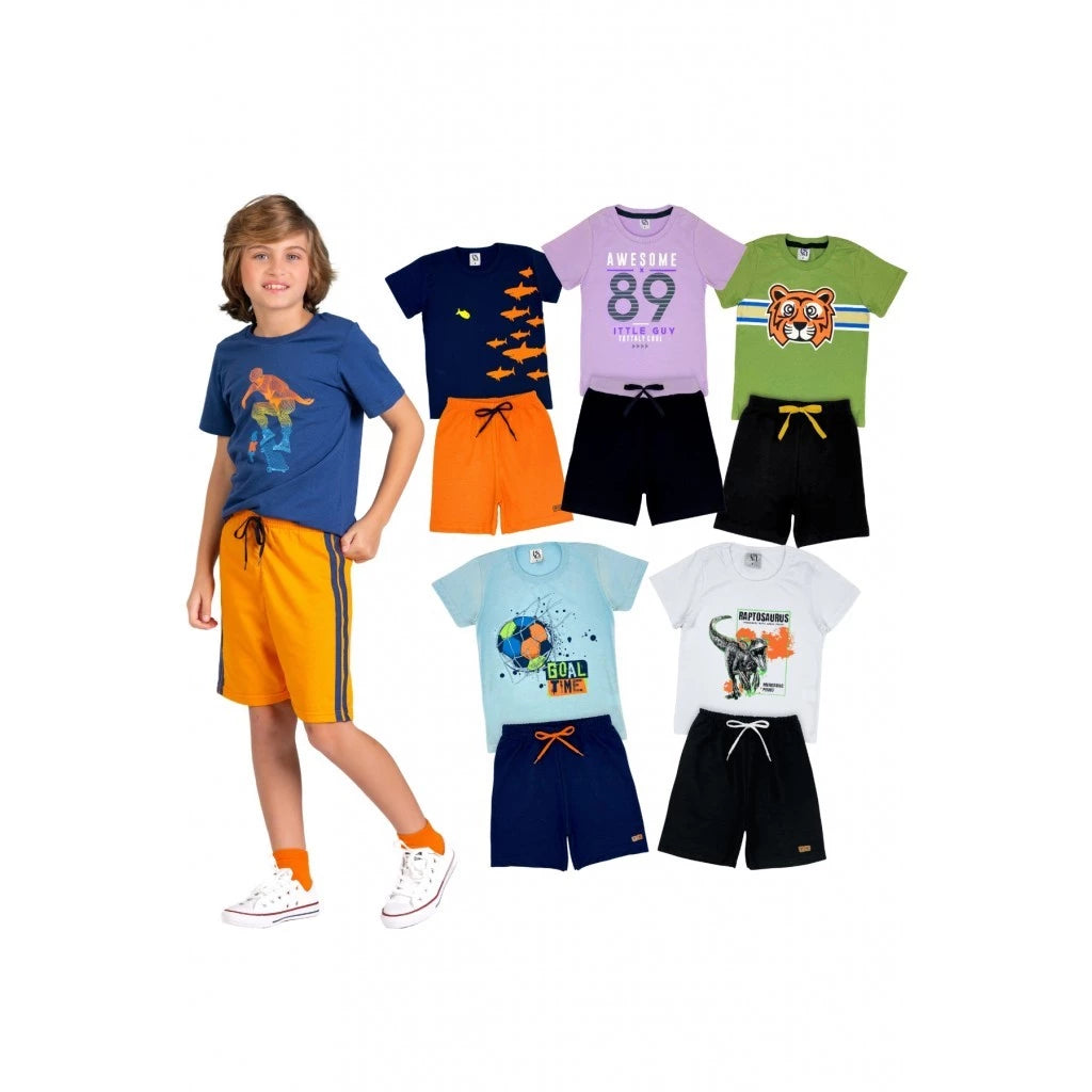 Kit de conjuntos Sortidos 10 Peças de Roupas Menino Verão - 5 Camisetas + 5 Bermudas