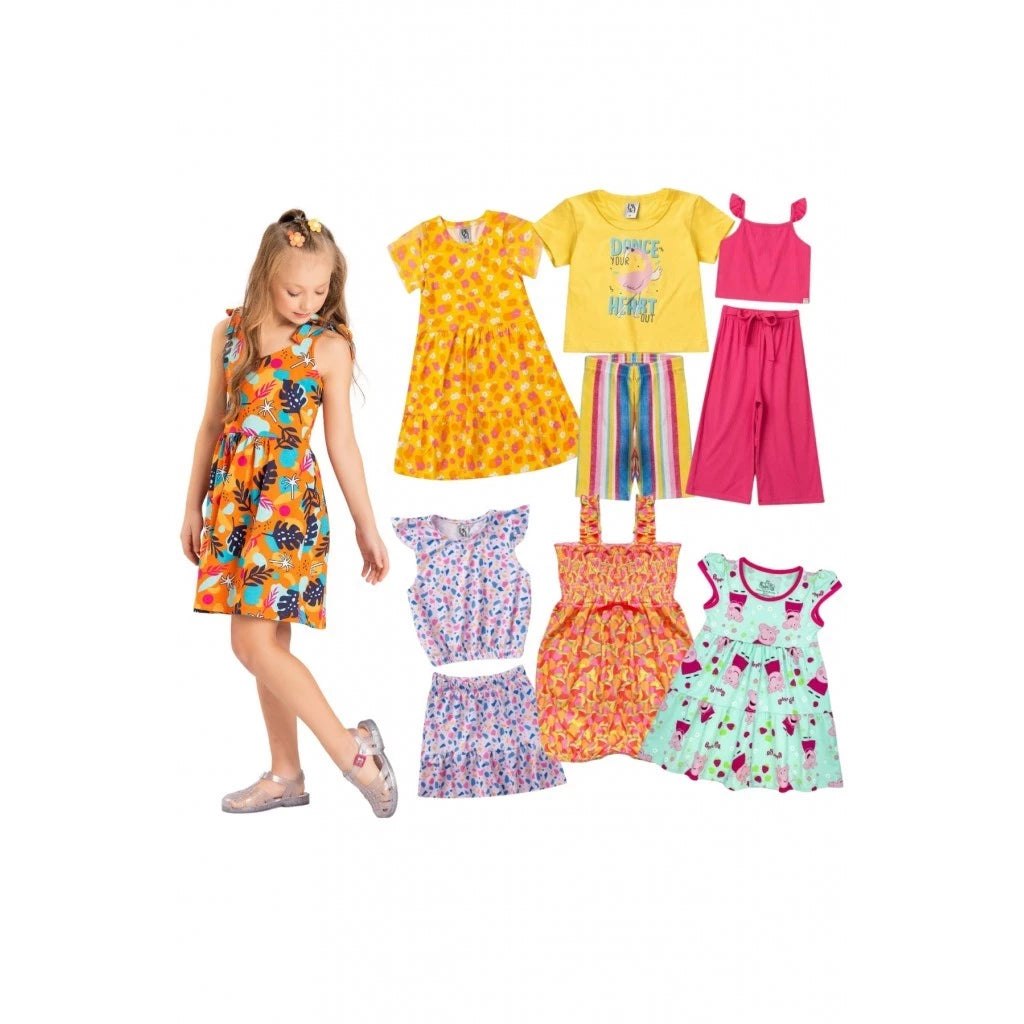 Kit com 6 conjuntos Sortidos Feminino Verão - 6 Camisetas + 6 Bermudas