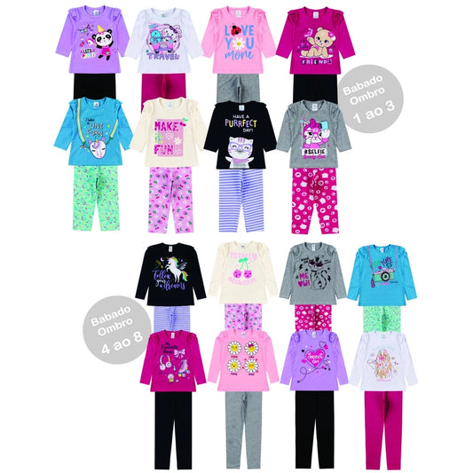 Kit 5 Conjuntos Infantil e Juvenil Menina 1 ao 16 Cotom Roupa Criança Inverno