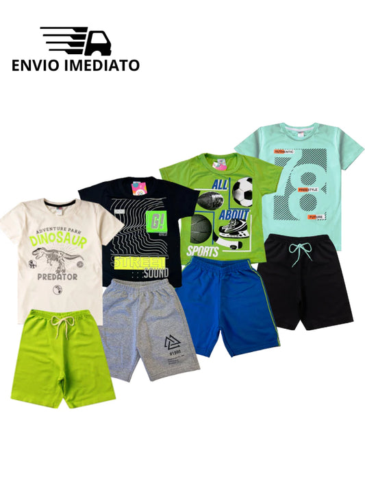 Kit Sortido 5 conjuntos de Roupas Infantil Menino 5 Camisetas + 5 Bermudas = 5 Conjuntos de Roupa Infantil Menino Verão