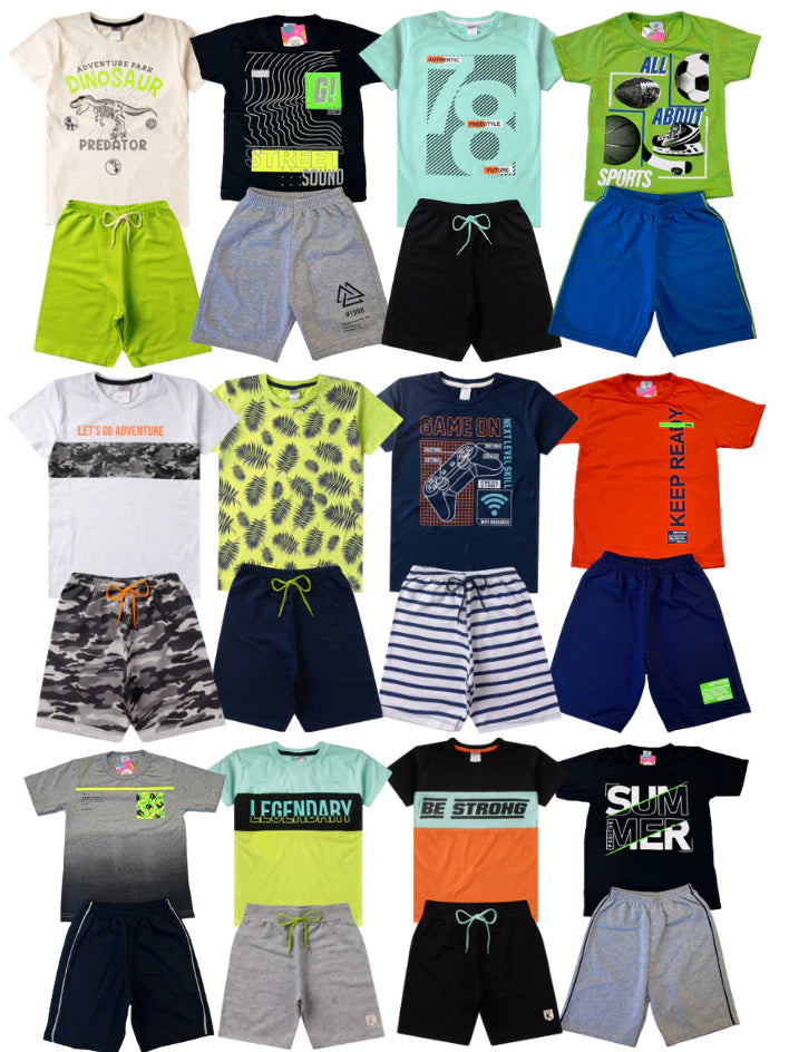 Kit Sortido 5 conjuntos de Roupas Infantil Menino 5 Camisetas + 5 Bermudas = 5 Conjuntos de Roupa Infantil Menino Verão