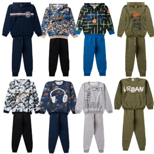 Kit Sortido com 3 conjuntos de Roupas Masculino Infantil Inverno 3-blusas-casacos 3 calças de 1 ao 14 Promoção Kit 3 Conjuntos Moletom Infantil
