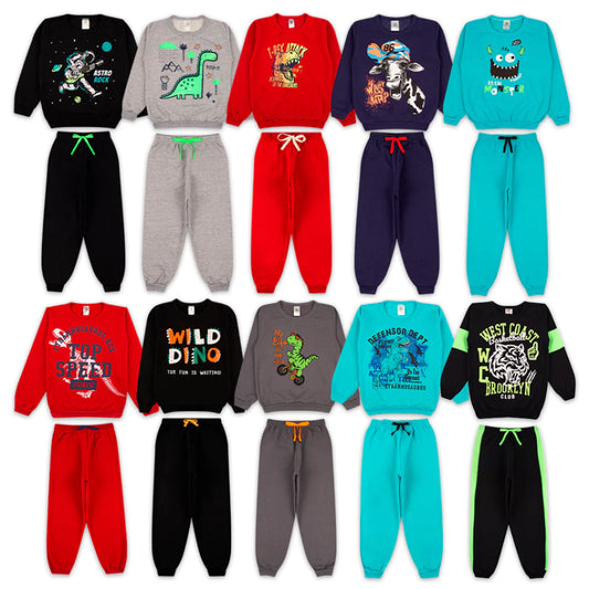 Kit Sortido com 3 conjuntos de Roupas Masculino Infantil Inverno 3-blusas-casacos 3 calças de 1 ao 14 Promoção Kit 3 Conjuntos Moletom Infantil