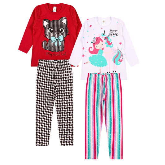 Kit com 4 conjuntos Sortidos Infantil Inverno e meia estação – 4 camisas manga longa + 4 calças legging