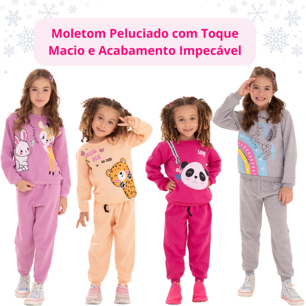 Kit Sortido 3 conjuntos de de Roupas Feminino Infantil Inverno – 3 blusas casacos + 3 calças de 1 ao 10 Menina