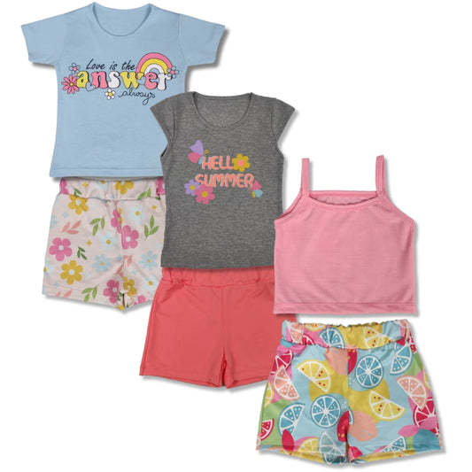 Kit Sortidos 5 conjuntos peças de Roupas Infantil Menina 5 Blusas+5 Shorts Blogueirinha