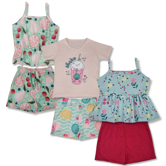 Kit Sortidos 5 conjuntos peças de Roupas Infantil Menina 5 Blusas+5 Shorts Blogueirinha