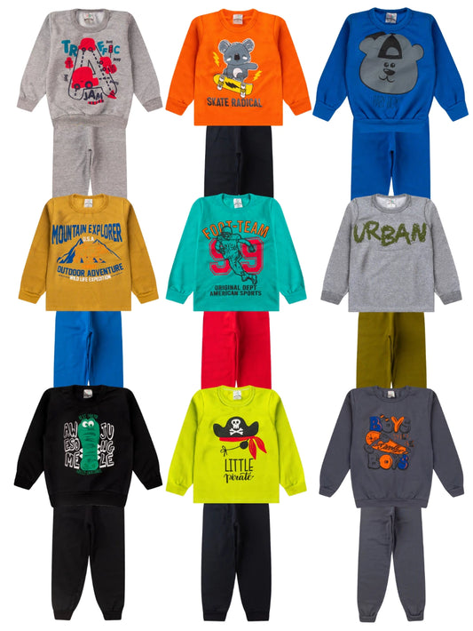 Kit com 3 conjuntos de Moletom Infantil Menino 1 ao 14 Masculino Inverno Manga Longa