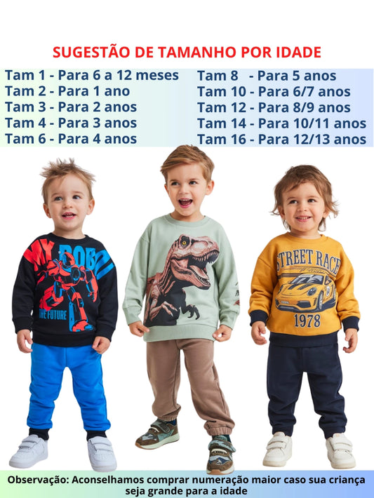 Kit com 3 conjuntos de Moletom Infantil Menino 1 ao 14 Masculino Inverno Manga Longa