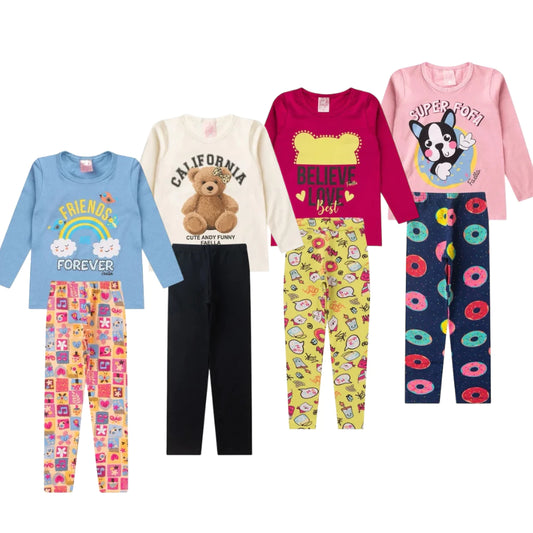 Kit 3 conjuntos peças de Roupa Infantil Menina Meia Estação Inverno
