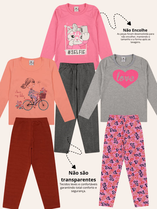 Kit com 5 conjuntos Peças Sortidas (5 Calças + 5 Blusas) | 1 a 10 Anos | Kit Roupa Infantil Menina