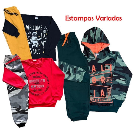 Kit 3 conjuntos de Moletom Infantil Inverno –( 3 blusas Moletom casacos + 3 calças )