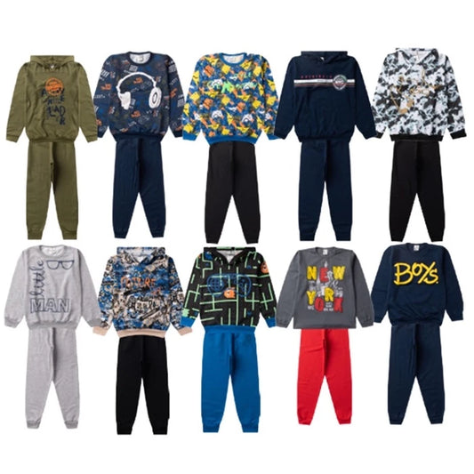 Kit 3 conjuntos de Moletom Infantil Inverno –( 3 blusas Moletom casacos + 3 calças )