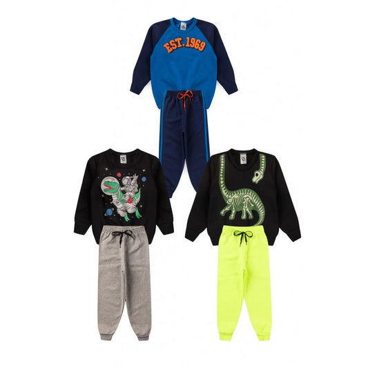 Kit Sortido 3 conjuntos de moletom Masculino Inverno - 3 Casacos + 3 Calças