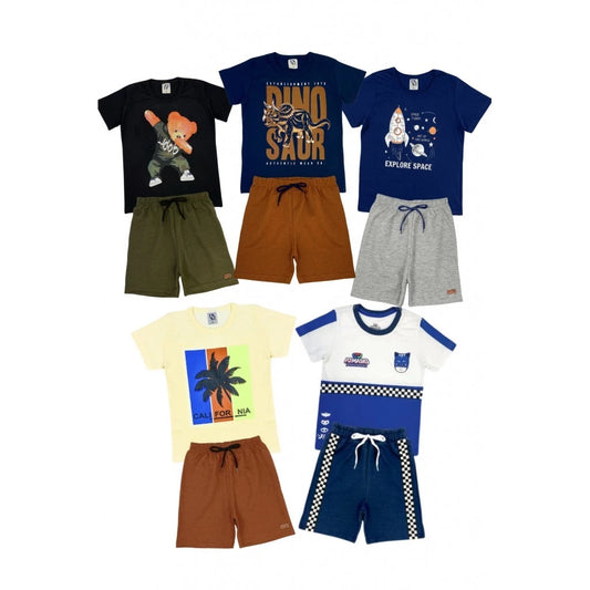 Kit de conjuntos Sortidos 10 Peças de Roupas Menino Verão - 5 Camisetas + 5 Bermudas