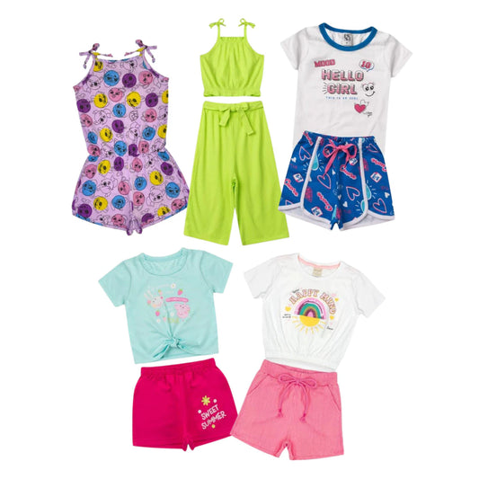 Kit Sortido com 5 conjuntos Verão - 5 Camisetas + 5 Bermudas