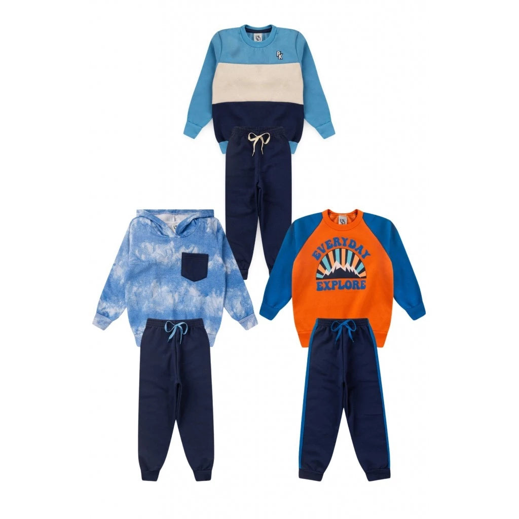 Kit Sortido 3 conjuntos de moletom Masculino Inverno - 3 Casacos + 3 Calças