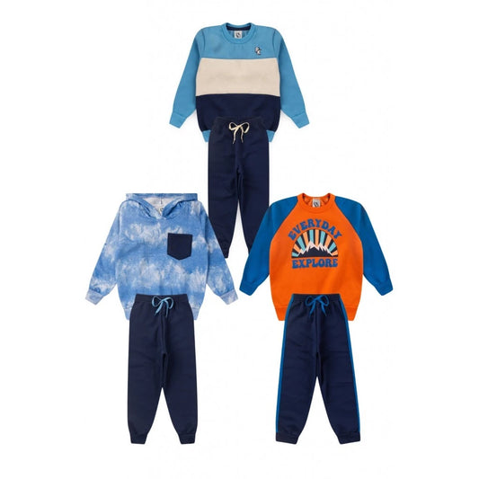 Kit Sortido 3 conjuntos de moletom Masculino Inverno - 3 Casacos + 3 Calças