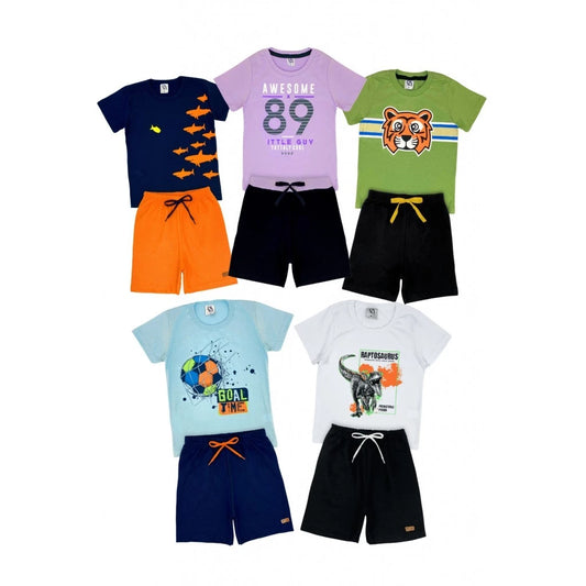 Kit de conjuntos Sortidos 10 Peças de Roupas Menino Verão - 5 Camisetas + 5 Bermudas