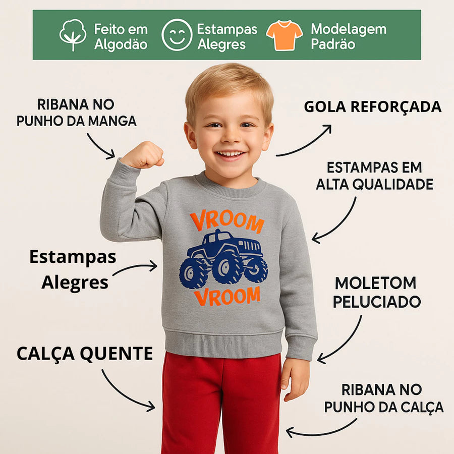 KIT 3 conjuntos de Moletom infantil Menino 6 peças = 3 moletons(1 C/Capuz e 2 S/Capuz) + 3 calças