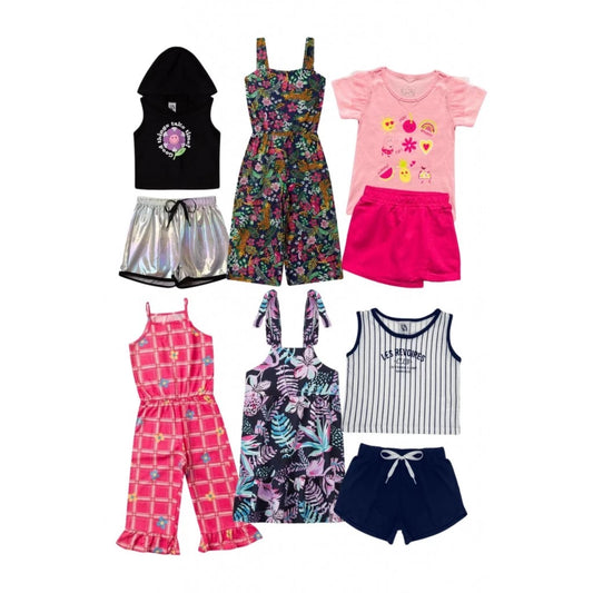 Kit com 6 conjuntos Sortidos Feminino Verão - 6 Camisetas + 6 Bermudas